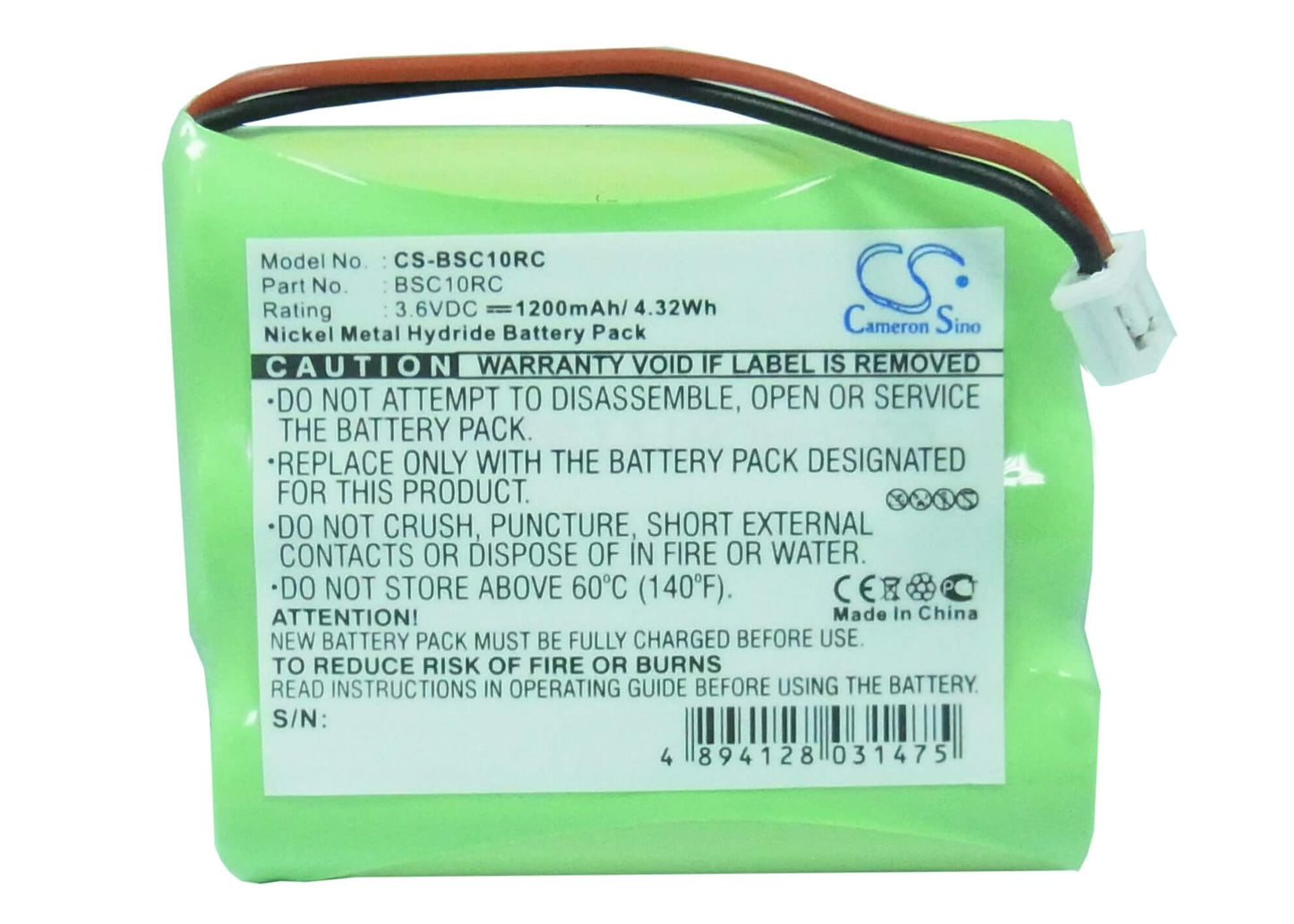 3.6V, 1200mAh, Ni-MH Battery fits Binatone, Unit1, 4.32Wh