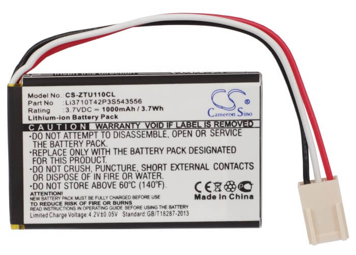 3.7V, 1000mAh, Li-ion Battery fits Zte, U110, U116, 3.7Wh