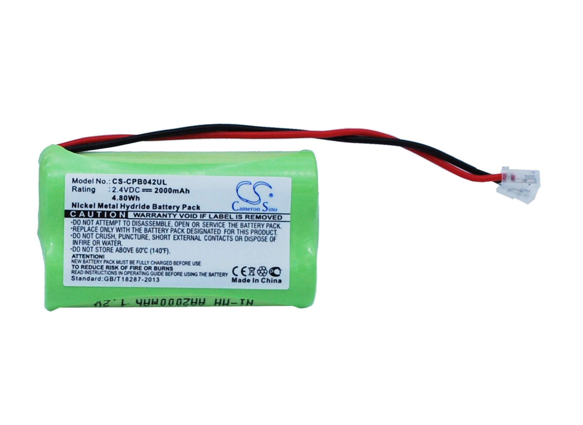 2.4V, 2000mAh, Ni-MH Battery fits Universel, Aa X 2, 4.8Wh