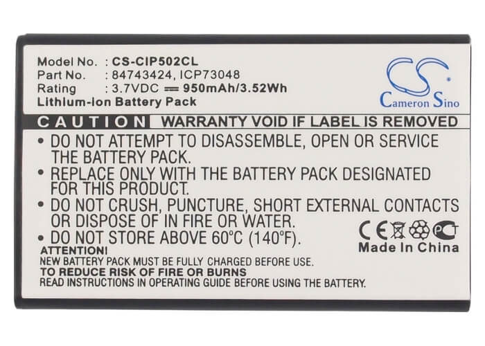 3.7V, 950mAh, Li-ion Battery fits Tunstall, Dect Handset 7202, Dect Handset 7202p, 3.515Wh