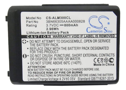 3.7V, 800mAh, Li-ion Battery fits Alcatel, 300 Dect, Mobile 300 Dect, 2.96Wh
