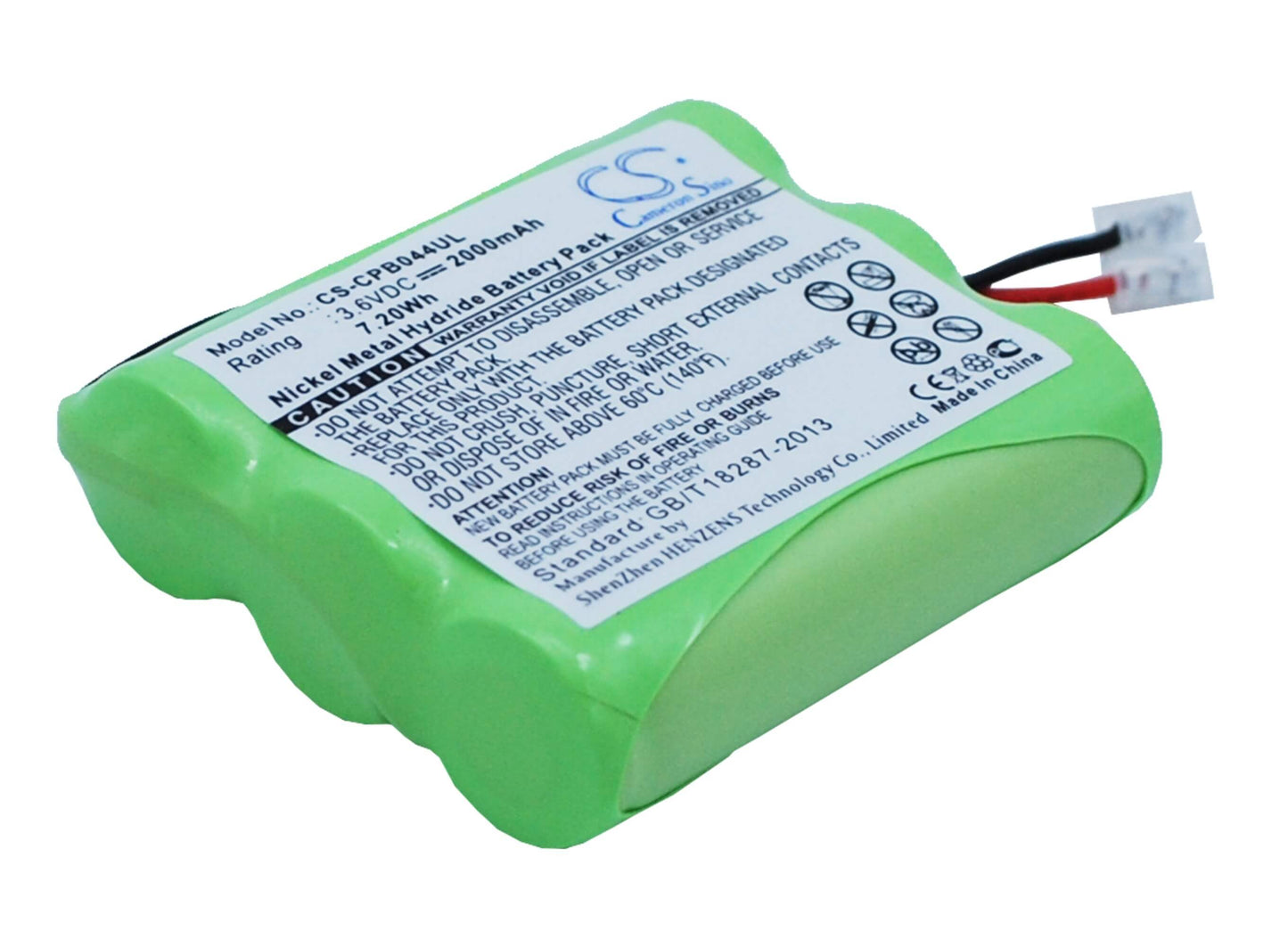 3.6V, 2000mAh, Ni-MH Battery fits Universel, Aa X 3, 7.2Wh