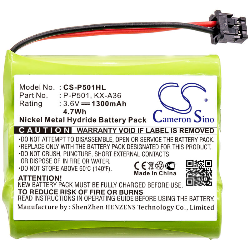 3.6V, 1300mAh, Ni-MH Battery fits Panasonic, Hhr-p505, Kc-tc917hsb, 4.68Wh
