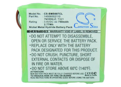 3.6V, 750mAh, Ni-MH Battery fits Detewe, 3gp4e, Memo, 2.7Wh