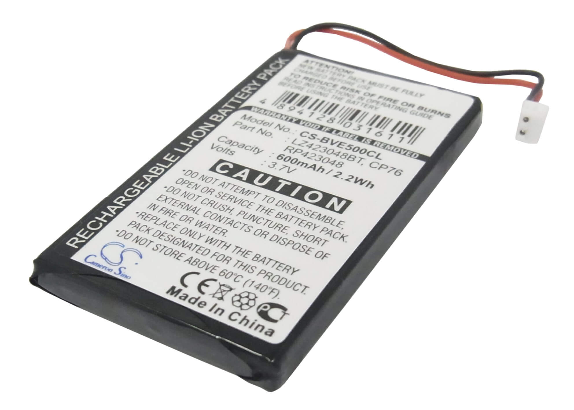 3.7V, 600mAh, Li-ion Battery fits Uniross, Cp76, 2.22Wh