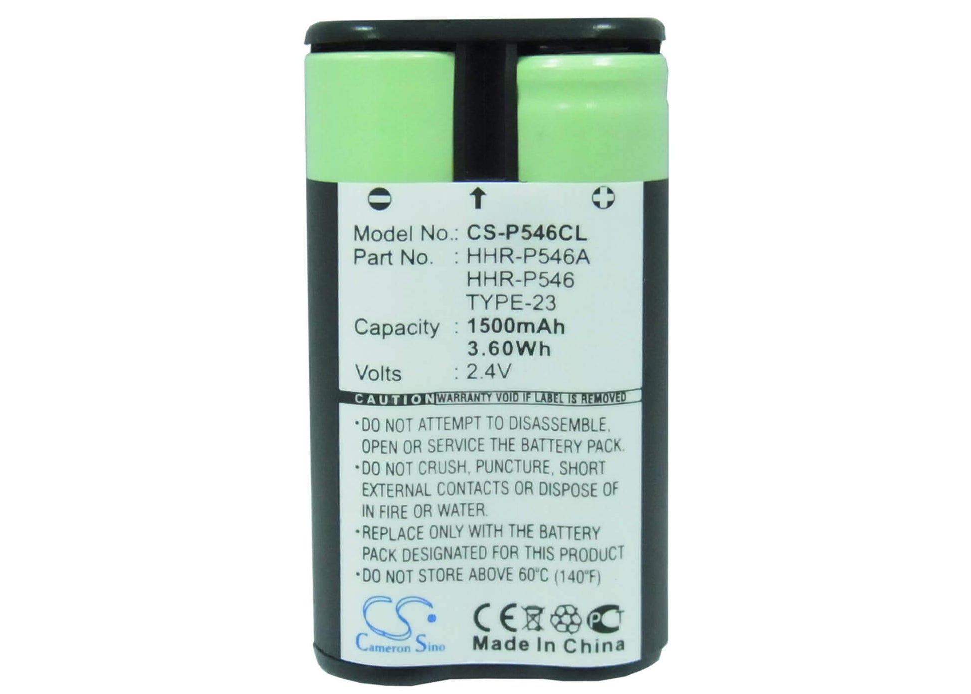 2.4V, 1500mAh, Ni-MH Battery fits Radio Shack, 23-272, 43-3520, 3.6Wh