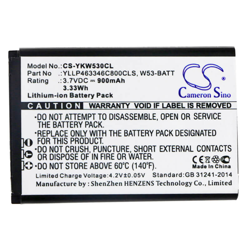 3.7V, 900mAh, Li-ion Battery fits Yealink, W53, W53h, 3.33Wh