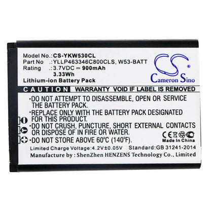 3.7V, 900mAh, Li-ion Battery fits Yealink, W53, W53h, 3.33Wh
