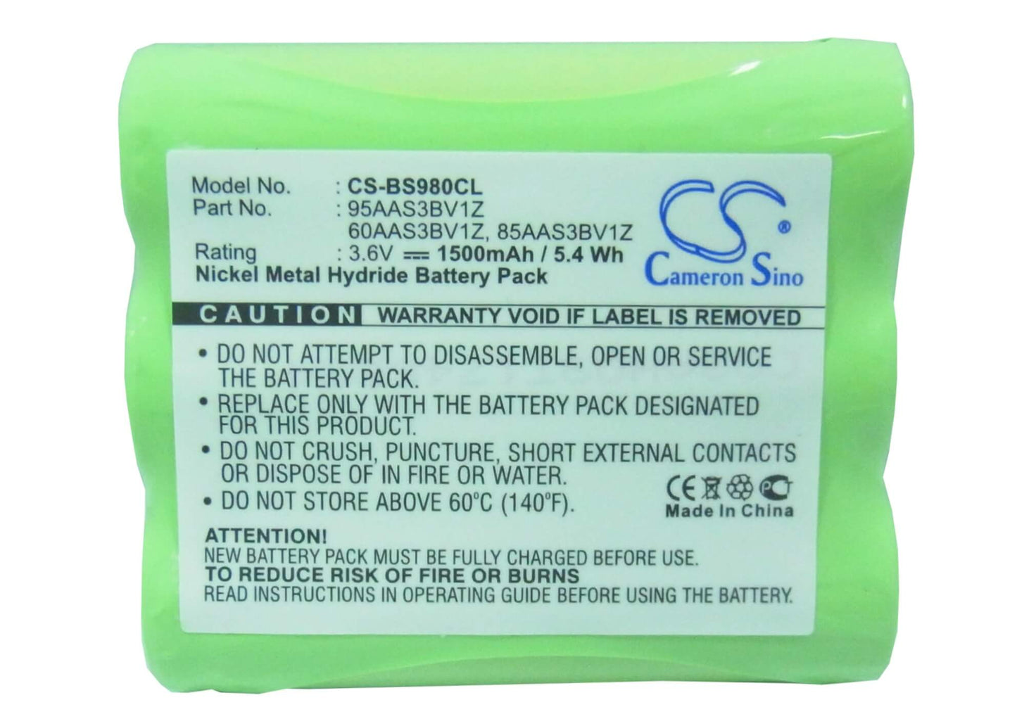 3.6V, 1500mAh, Ni-MH Battery fits Gp, 60aas3bv1z, 85aas3bv1z, 5.4Wh