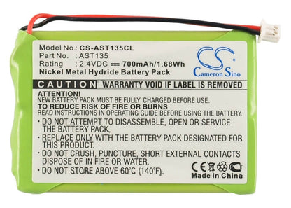 2.4V, 700mAh, Ni-MH Battery fits Ascom, Ascotel Office 135, Ascotel Office 135pro, 1.68Wh