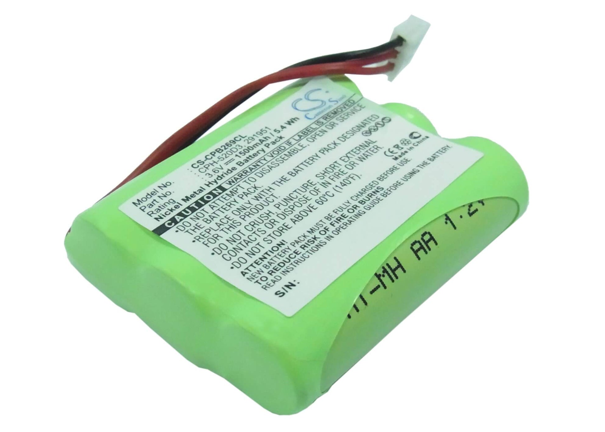 3.6V, 1500mAh, Ni-MH Battery fits Rca, 25450, 25450re3, 5.4Wh