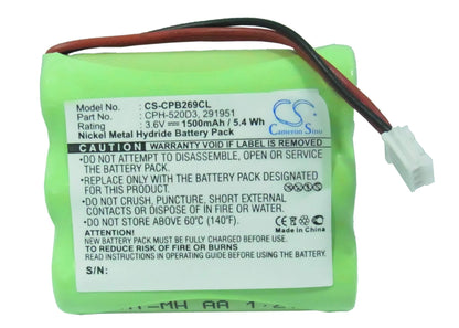 3.6V, 1500mAh, Ni-MH Battery fits Rca, 25450, 25450re3, 5.4Wh