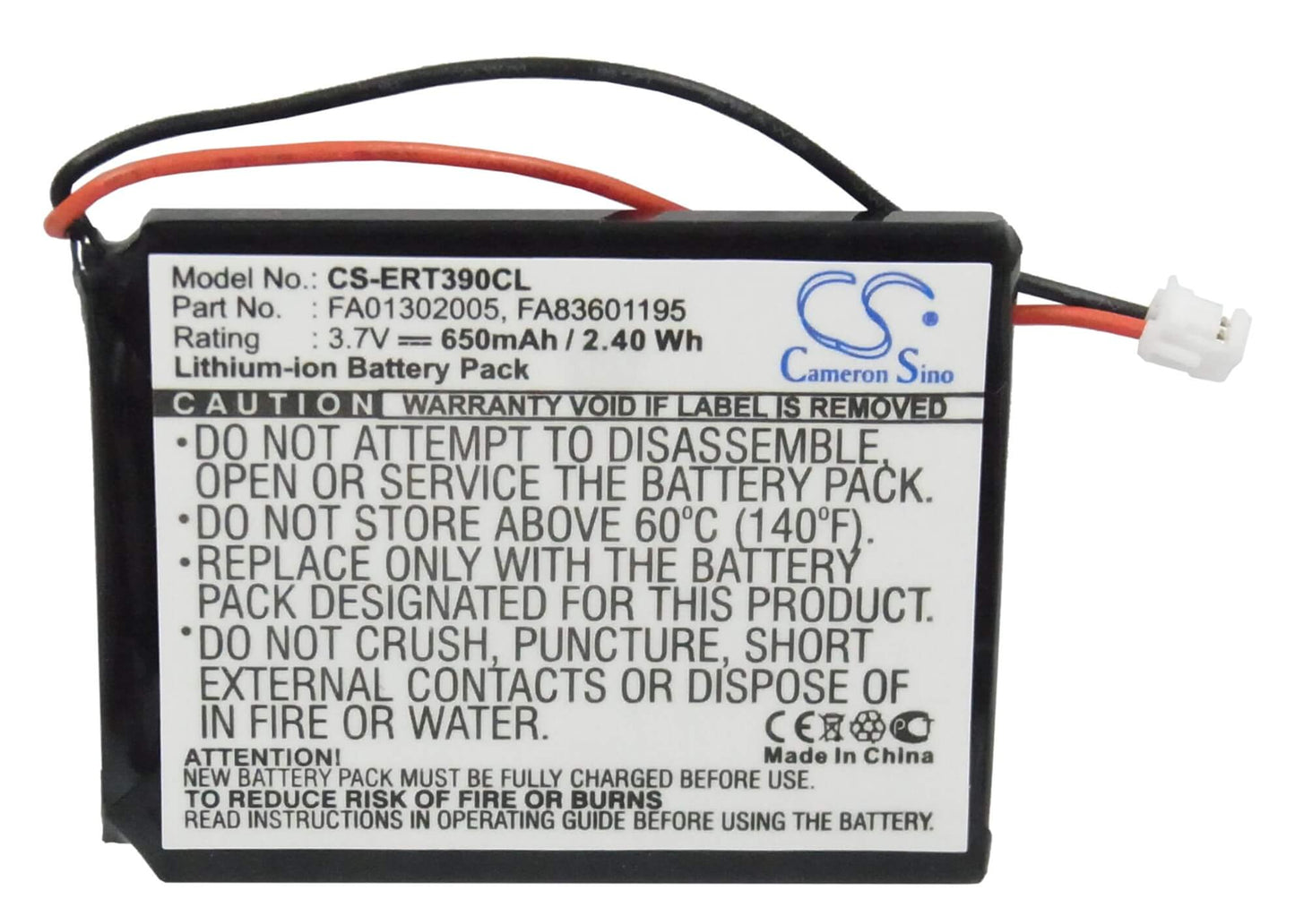 3.7V, 650mAh, Li-ion Battery fits Swyx, D210, D215, 2.405Wh