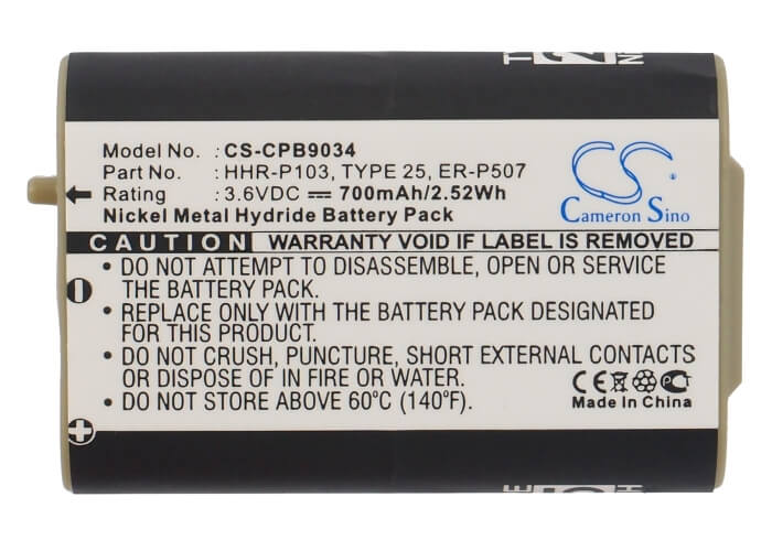3.6V, 700mAh, Ni-MH Battery fits At&t, 102, 103, 2.52Wh