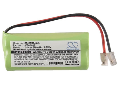 2.4V, 700mAh, Ni-MH Battery fits Universal, Aaa X 2, 1.68Wh