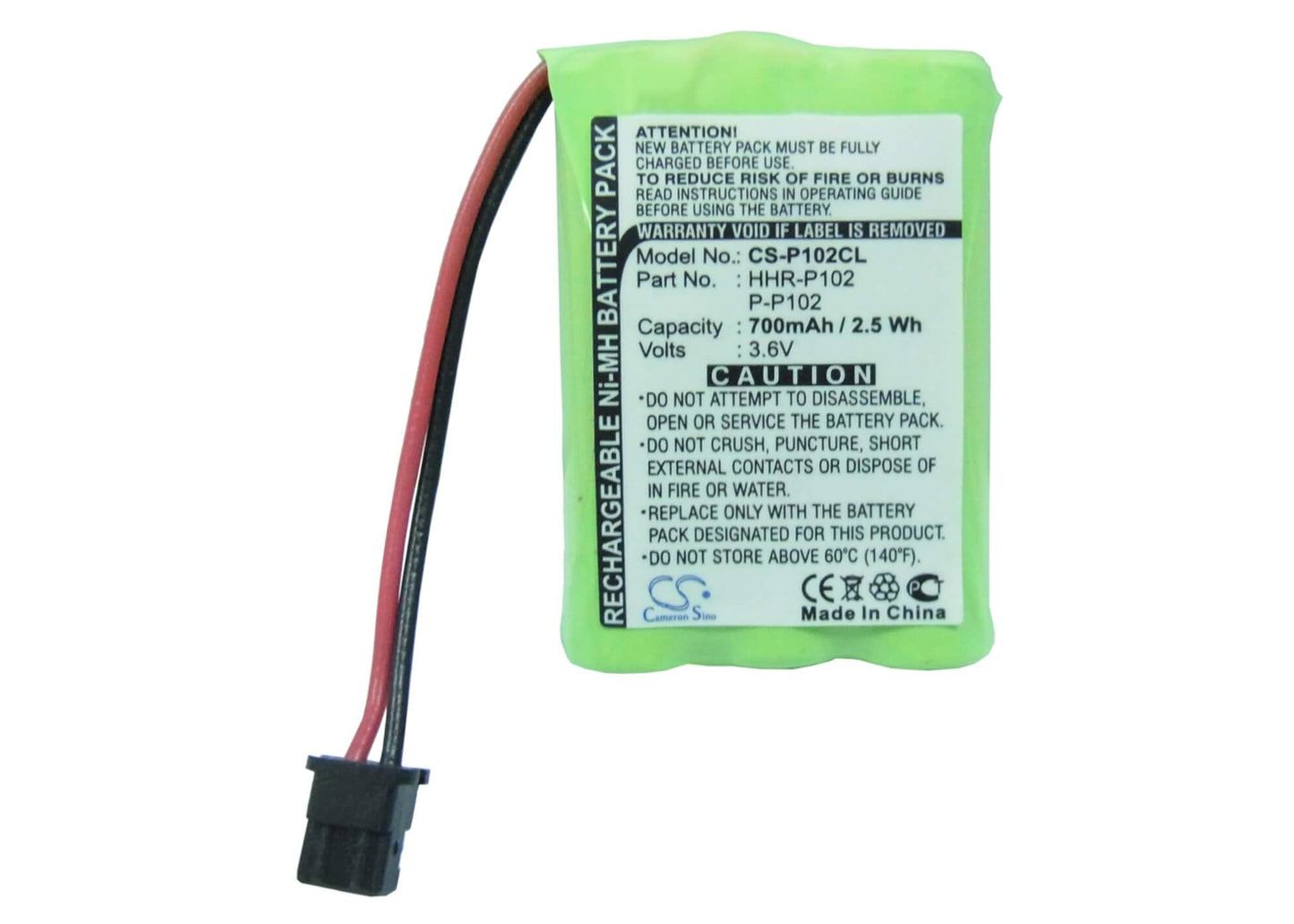 3.6V, 700mAh, Ni-MH Battery fits Panasonic, Kx-tc1210, Kx-tc1220, 2.52Wh