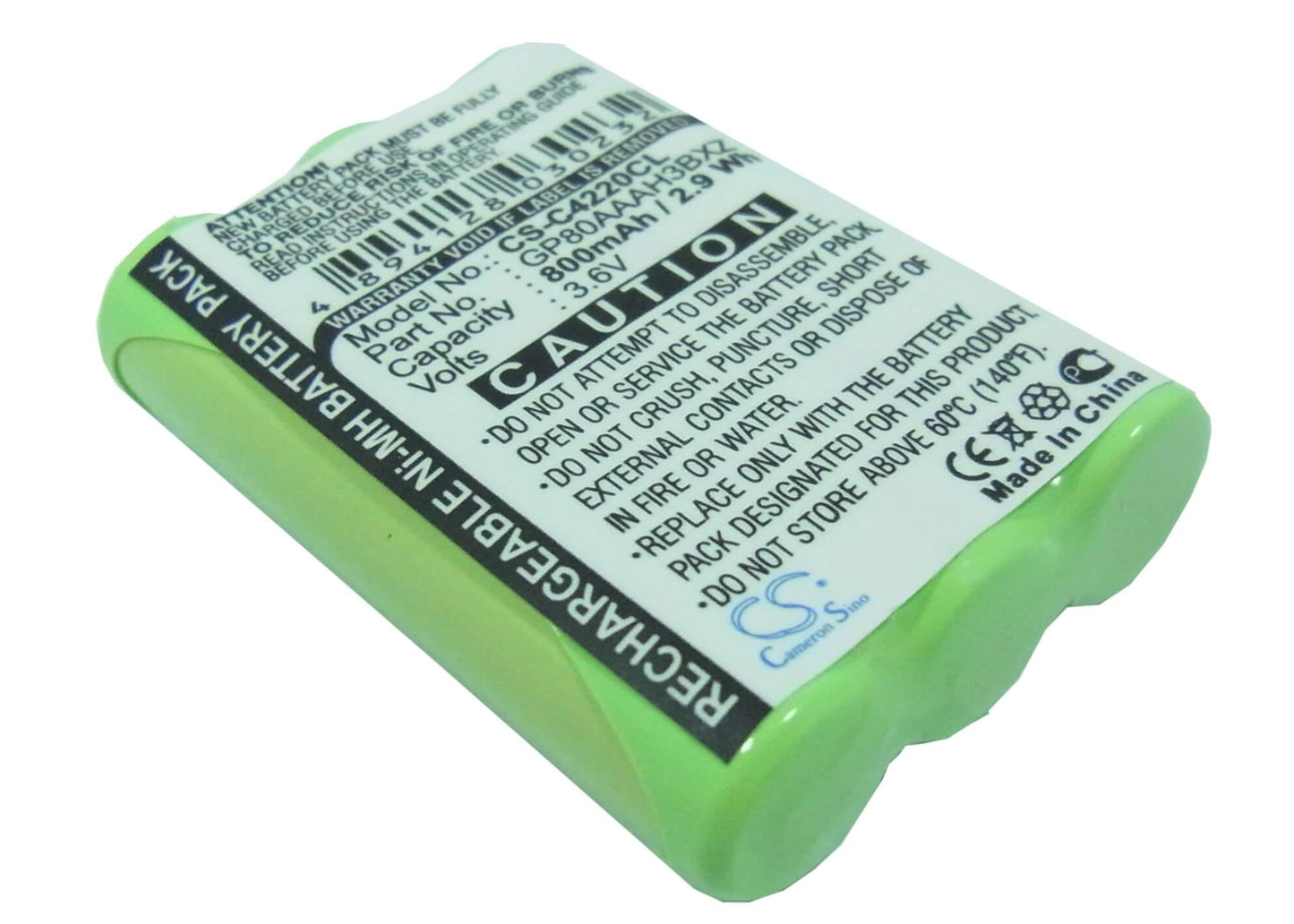 3.6V, 800mAh, Ni-MH Battery fits Clarity, Professional C4220, Professional C4230, 2.88Wh