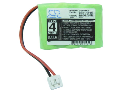 3.6V, 600mAh, Ni-MH Battery fits Phone Mate, 1350, 2000, 2.16Wh