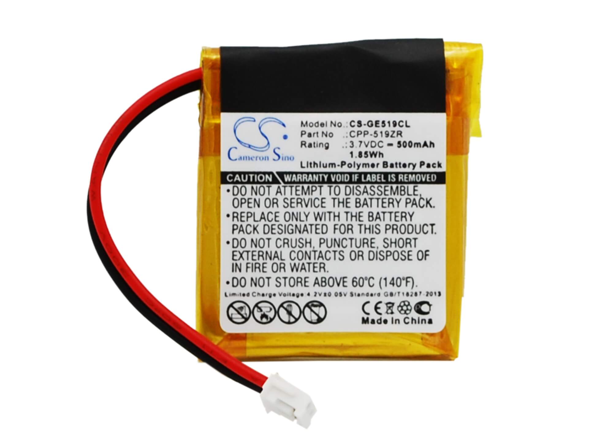 3.7V, 500mAh, Li-Polymer Battery fits Thompson, Cpp-519z3, 1.85Wh