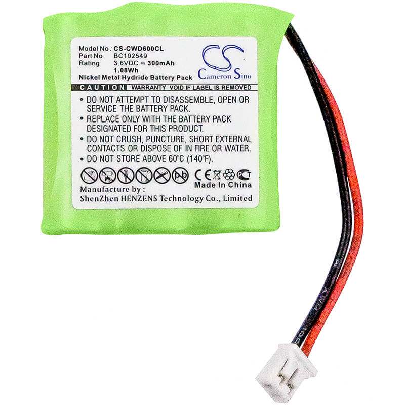3.6V, 300mAh, Ni-MH Battery fits Cable & Wireless, Cwd2000, Cwd3000, 1.08Wh