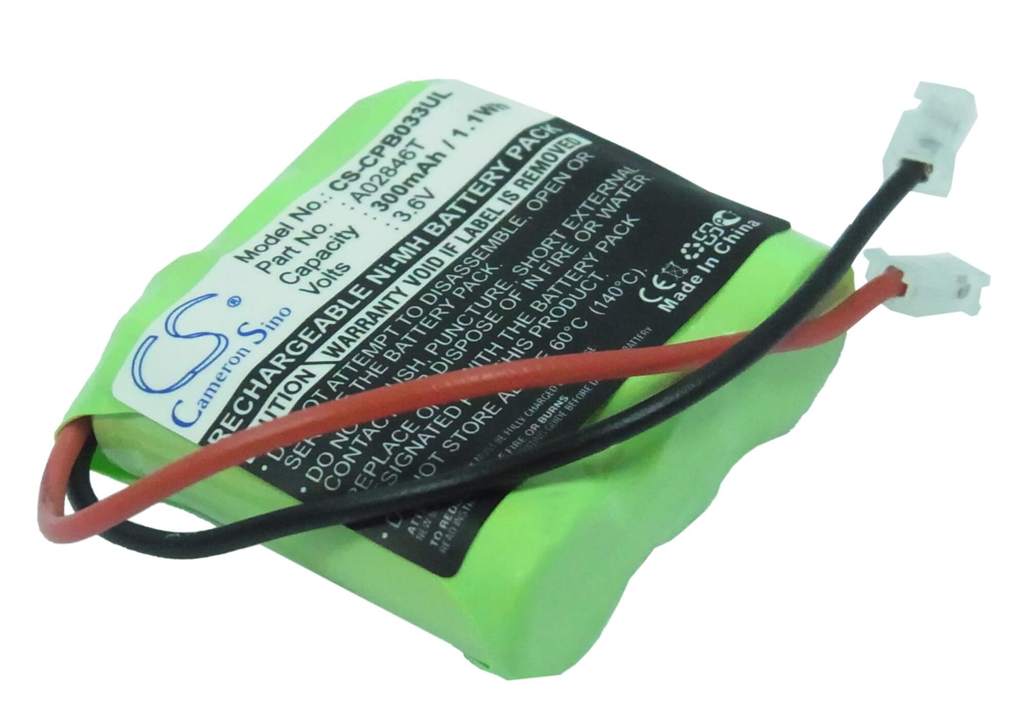 3.6V, 300mAh, Ni-MH Battery fits Universal, 2/3aaa X 3, 1.08Wh