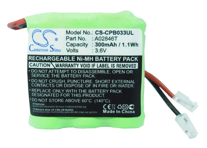 3.6V, 300mAh, Ni-MH Battery fits Universal, 2/3aaa X 3, 1.08Wh