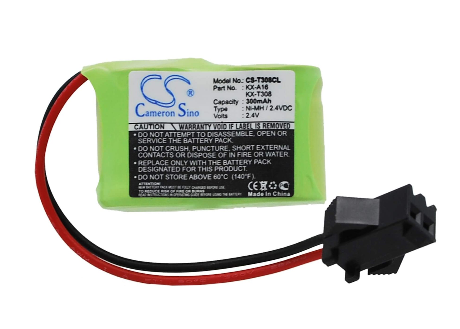 2.4V, 300mAh, Ni-MH Battery fits Panasonic, Kx-a16, Kx-t1232, 0.72Wh