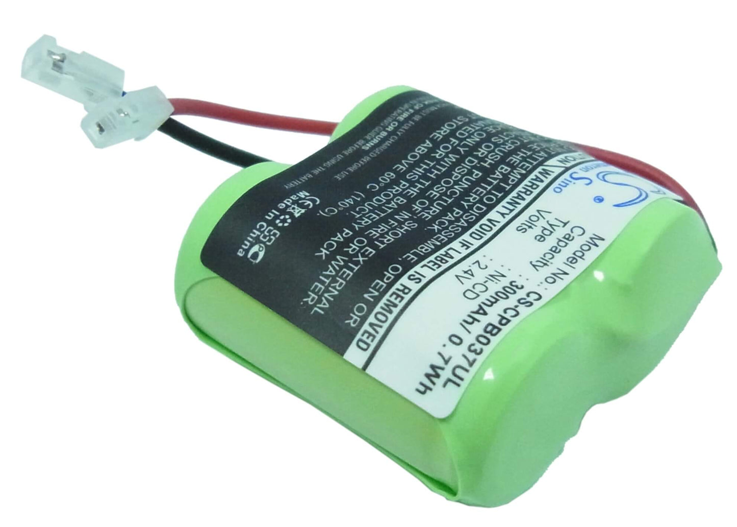 2.4V, 300mAh, Ni-CD Battery fits Universal, 2/3aa X 2, 0.72Wh