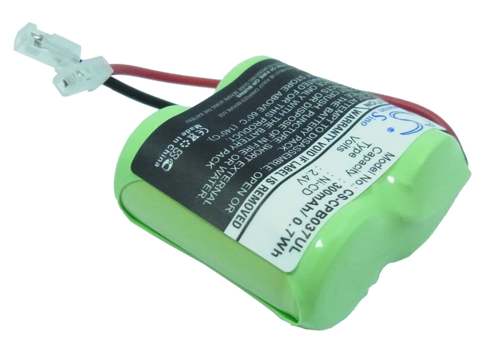 2.4V, 300mAh, Ni-CD Battery fits Universal, 2/3aa X 2, 0.72Wh