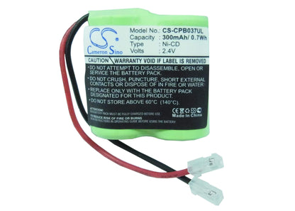 2.4V, 300mAh, Ni-CD Battery fits Universal, 2/3aa X 2, 0.72Wh