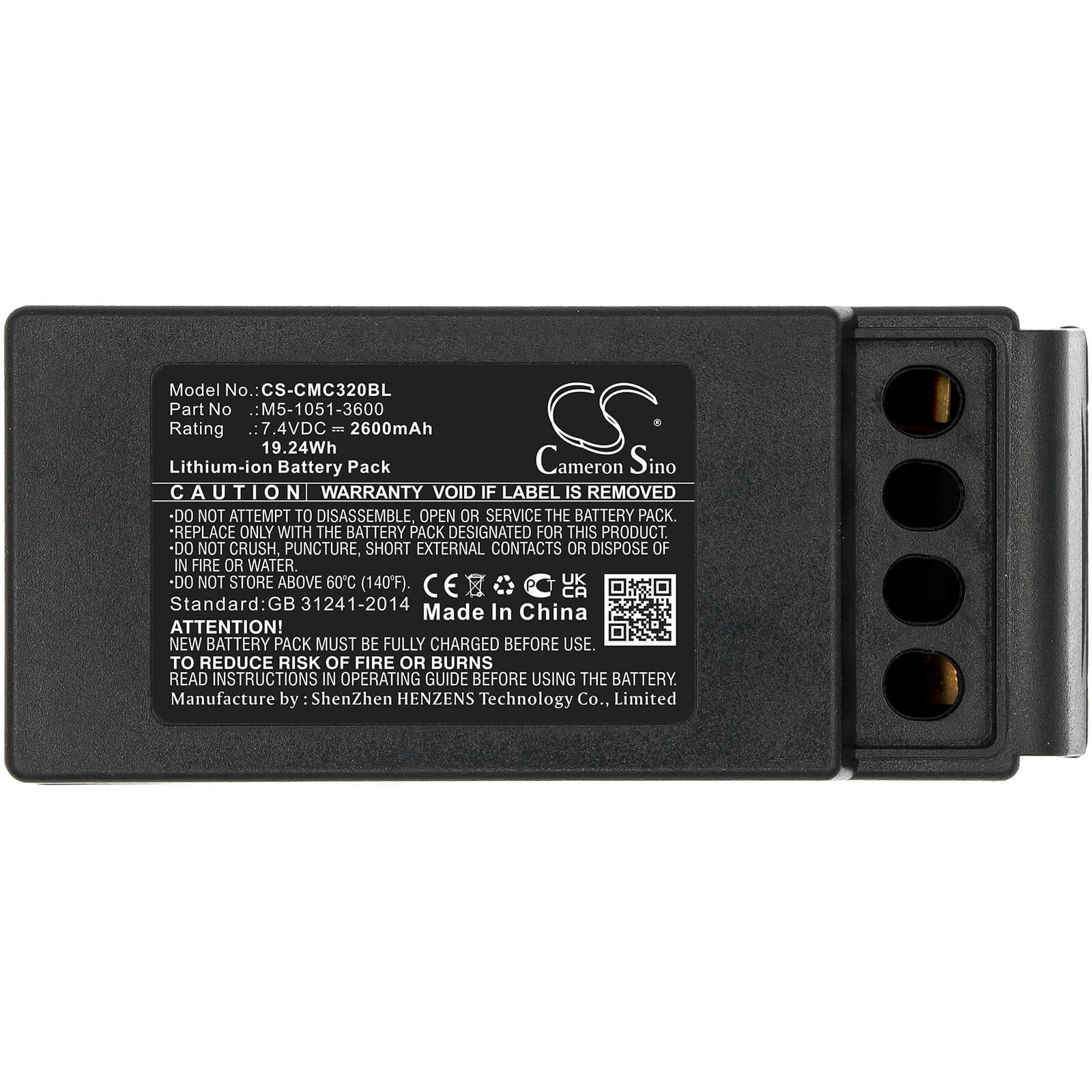 CS-CMC320BL, Crane Remote Control 7.4V, 2600mAh, Li-ion Battery fits Cavotec, M9-1051-3600 Ex, Mc-3, 19.24Wh
