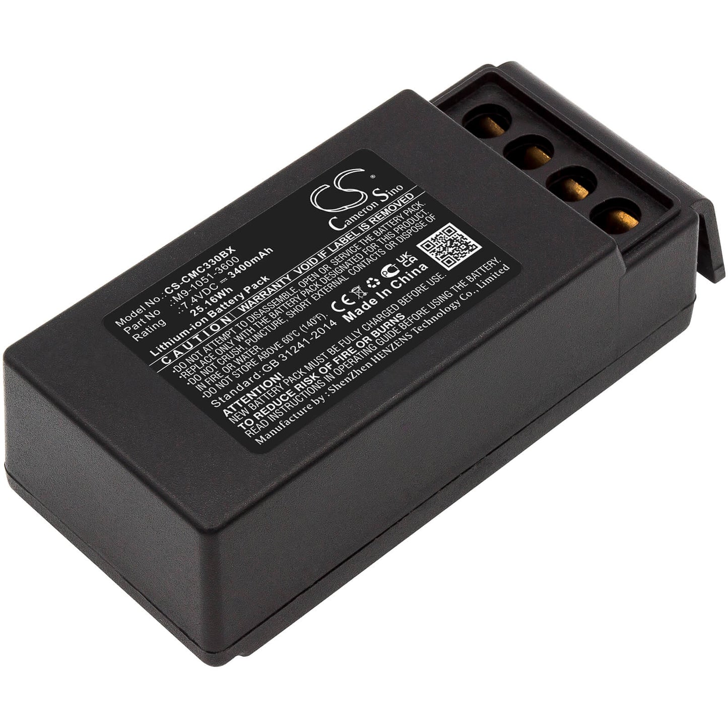 7.4V, 3400mAh, Li-ion Battery fits Cavotec, Mc3300, 25.16Wh