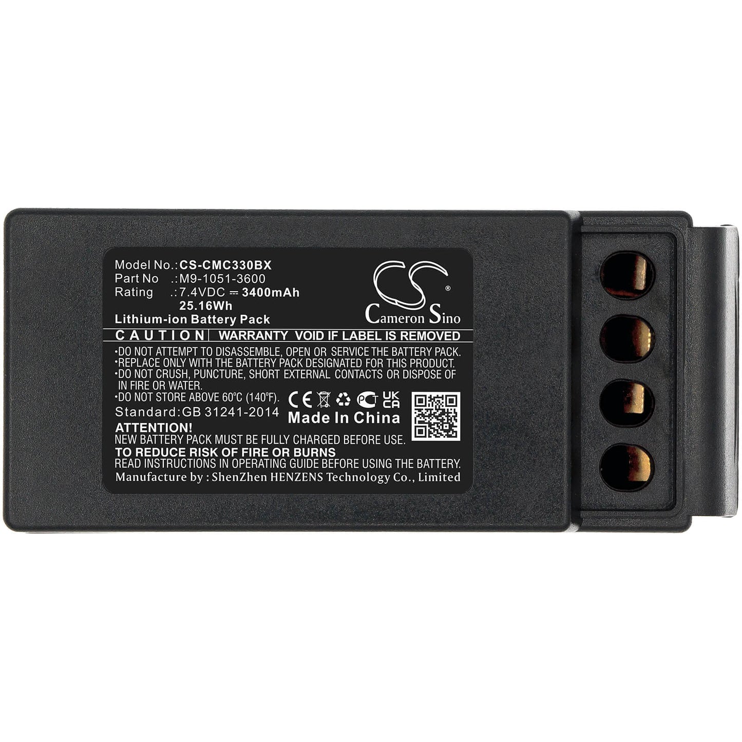 7.4V, 3400mAh, Li-ion Battery fits Cavotec, Mc3300, 25.16Wh