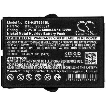 7.2V, 600mAh, Ni-MH Battery fits Ikusi, 2303691, Tm60, 4.32Wh