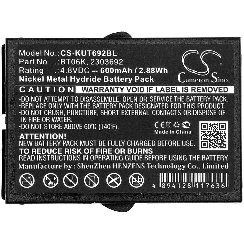4.8V, 600mAh, Ni-MH Battery fits Ikusi, 2303692, Atex Transmitters, 2.88Wh