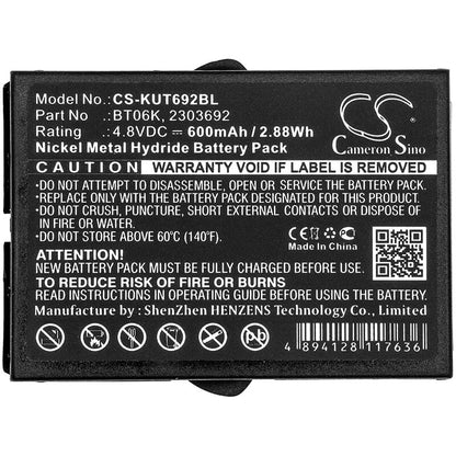 4.8V, 600mAh, Ni-MH Battery fits Ikusi, 2303692, Atex Transmitters, 2.88Wh