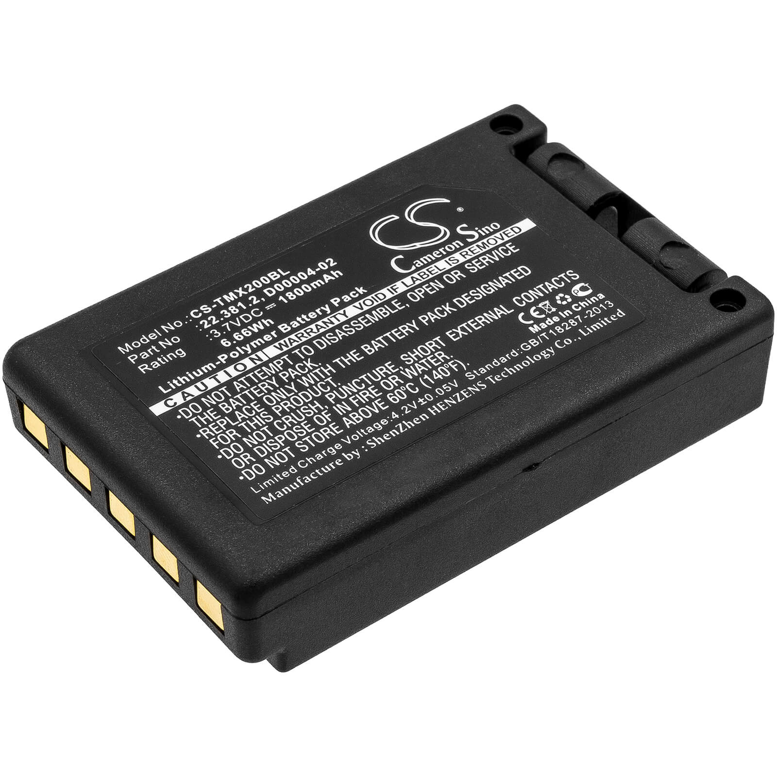 3.7V, 1800mAh, Li-Polymer Battery fits Teleradio, Tg-txmnl, Transmitter Tele Radio Tg-txmn, 6.66Wh