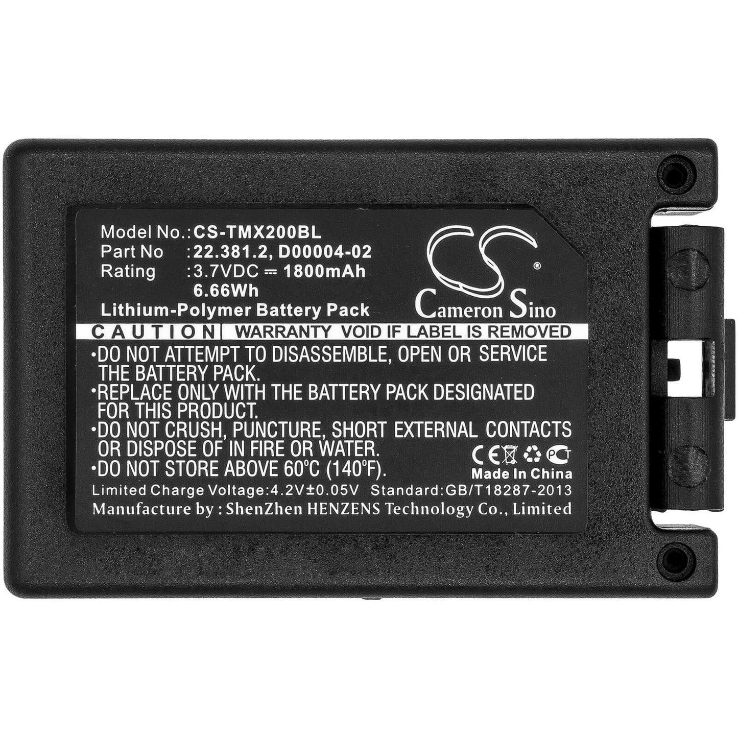 3.7V, 1800mAh, Li-Polymer Battery fits Teleradio, Tg-txmnl, Transmitter Tele Radio Tg-txmn, 6.66Wh