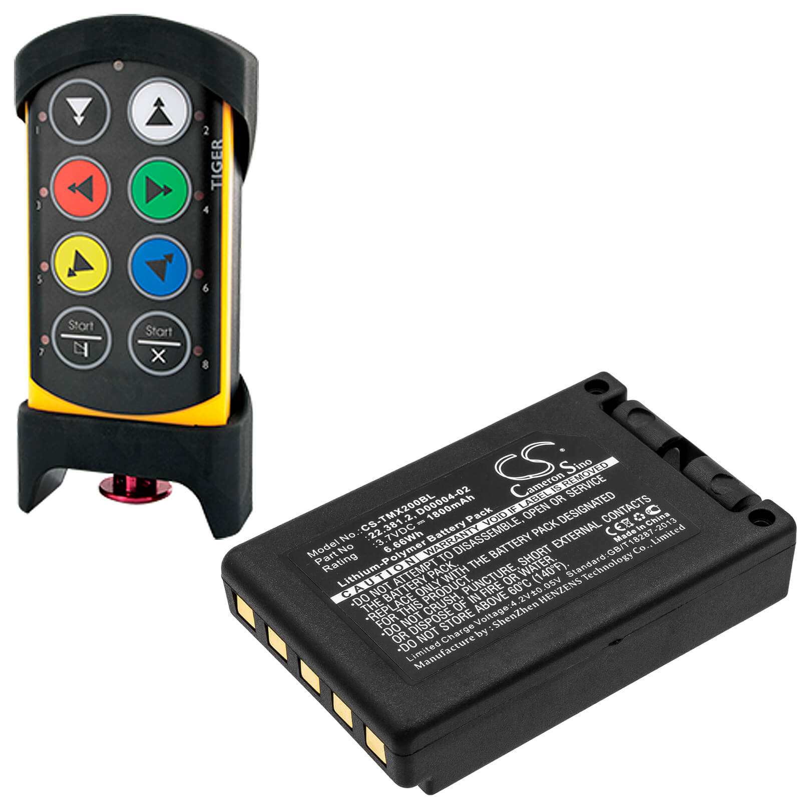 3.7V, 1800mAh, Li-Polymer Battery fits Teleradio, Tg-txmnl, Transmitter Tele Radio Tg-txmn, 6.66Wh