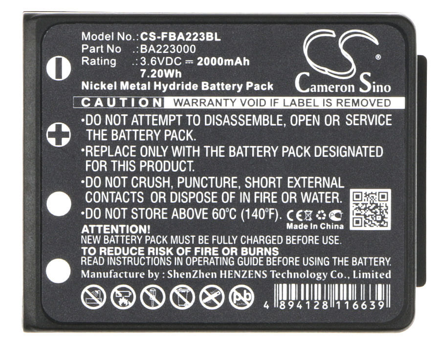 Black, 3.6V, 2000mAh, Ni-MH Battery fits Hbc, Radiomatic Keynote, Radiomatic Linus 4, 7.2Wh
