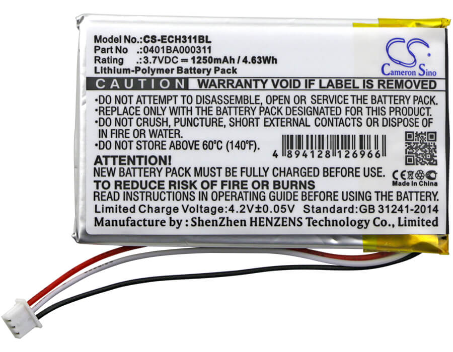 3.7V, 1250mAh, Li-Polymer Battery fits Elca, Evo, Mago-evo, 4.625Wh