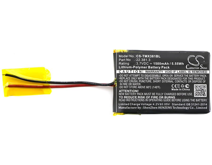 3.7V, 1500mAh, Li-Polymer Battery fits Teleradio, Tg-tx-mnl, 5.55Wh