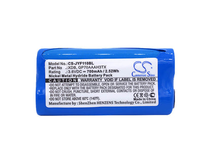 3.6V, 700mAh, Ni-MH Battery fits Jay, Transmitter Xde, Udb2, 2.52Wh