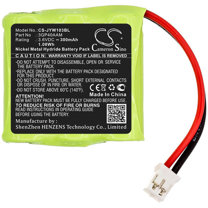 3.6V, 300mAh, Ni-MH Battery fits Jay, Wilpa 1035, 1.08Wh