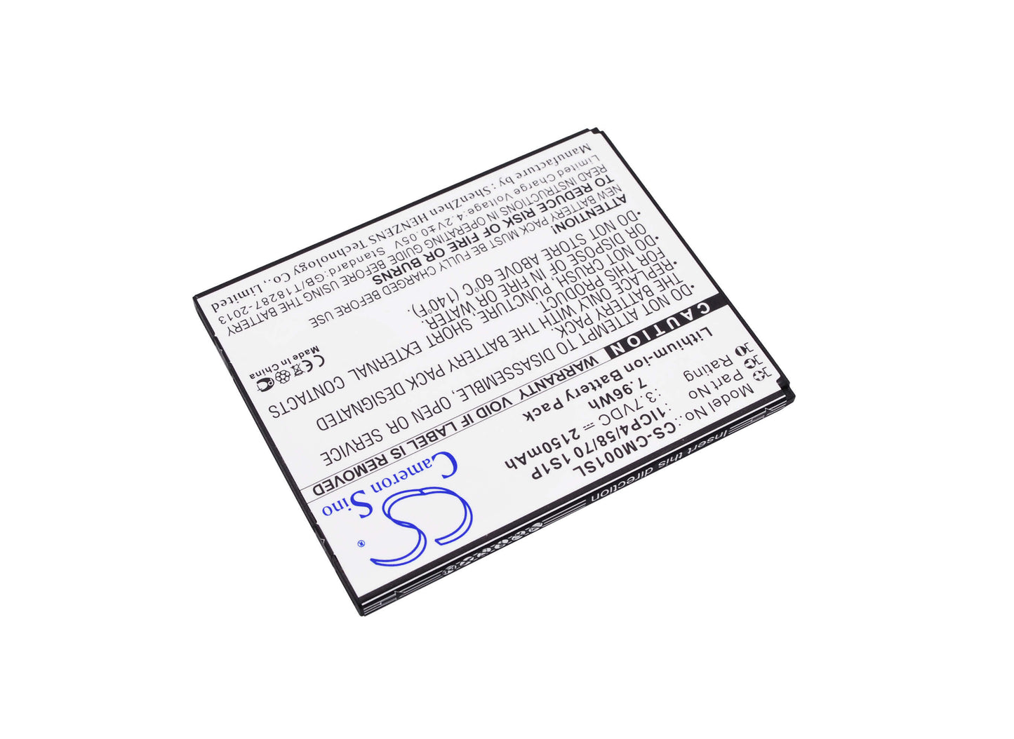3.7V, 2150mAh, Li-ion Battery fits Cameron Sino, 1icp4/58/70 1s1p, 7.955Wh