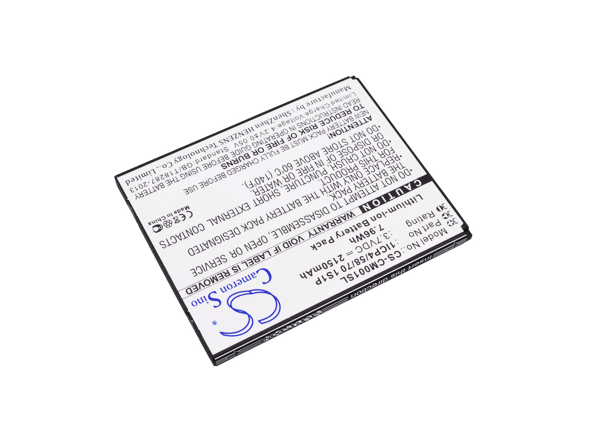 3.7V, 2150mAh, Li-ion Battery fits Cameron Sino, 1icp4/58/70 1s1p, 7.955Wh