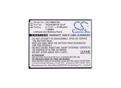 3.7V, 2150mAh, Li-ion Battery fits Cameron Sino, 1icp4/58/70 1s1p, 7.955Wh