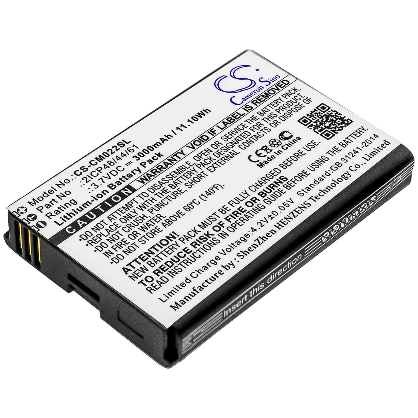 3.7V, 3000mAh, Li-ion Battery fits Cameron Sino, 2icp48/44/61, 11.1Wh