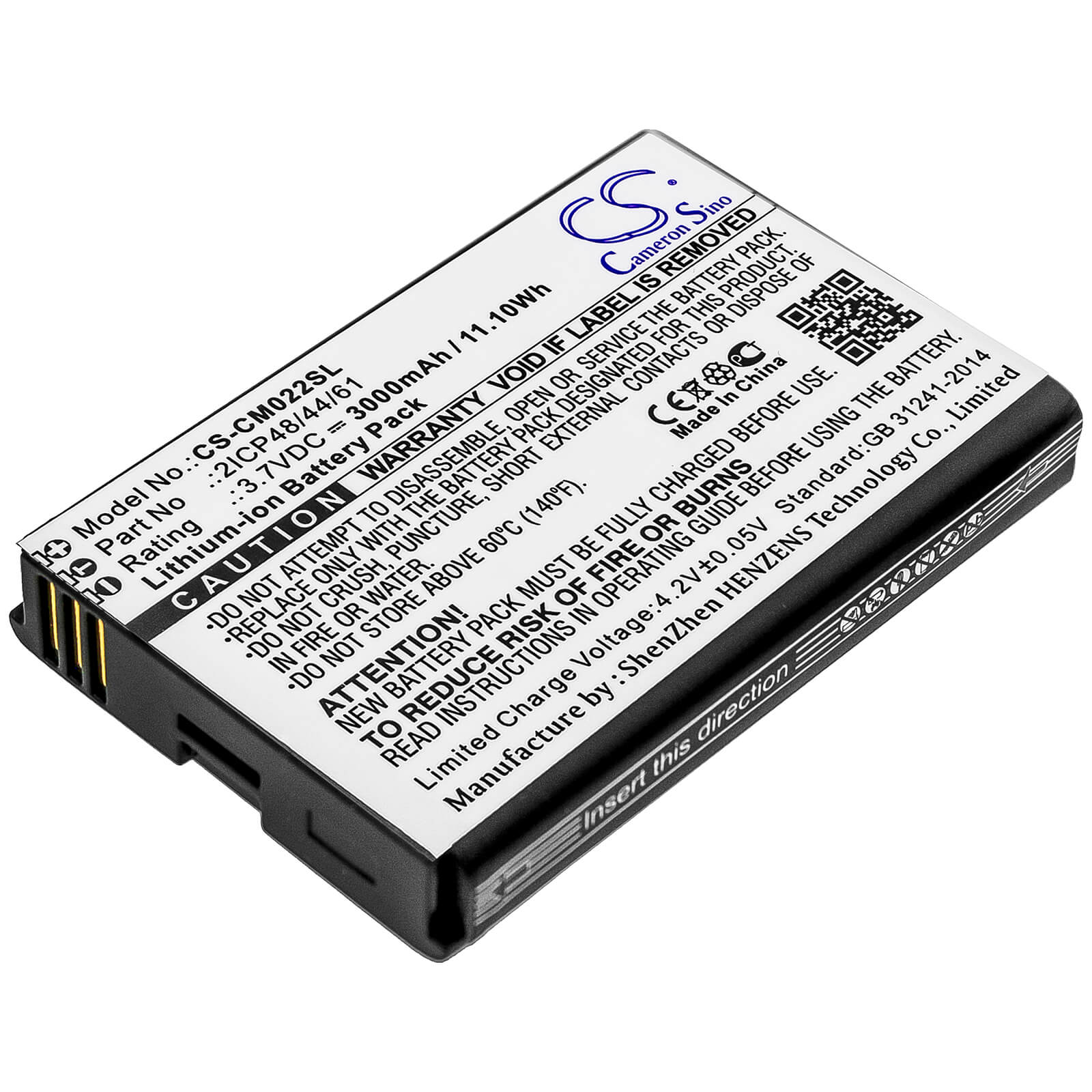 3.7V, 3000mAh, Li-ion Battery fits Cameron Sino, 2icp48/44/61, 11.1Wh