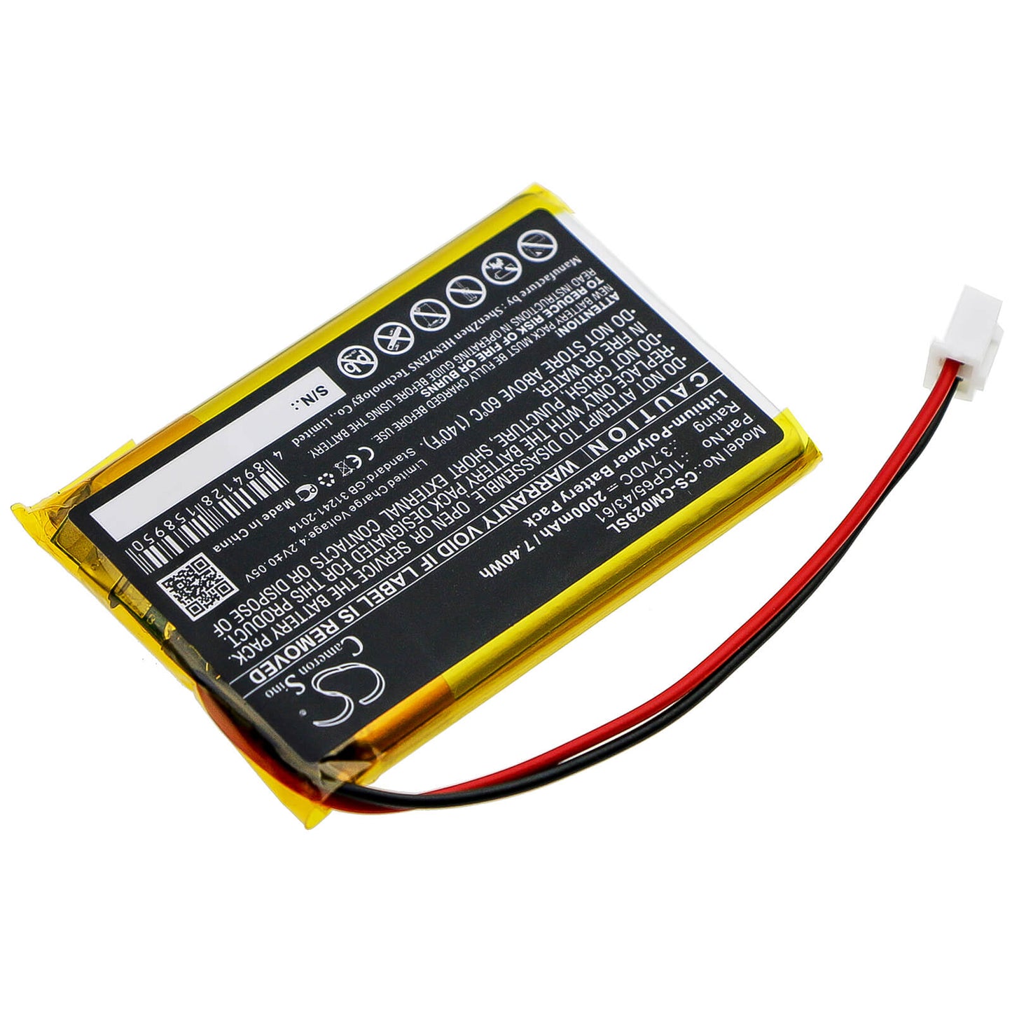 3.7V, 2000mAh, Li-Polymer Battery fits Cameron Sino, 1icp65/43/61, 7.4Wh
